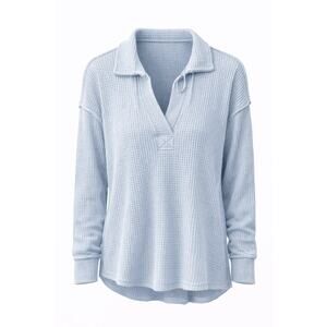 Celebrity Pink Rose Blue Waffle Knit Henley Top Soft EUC M